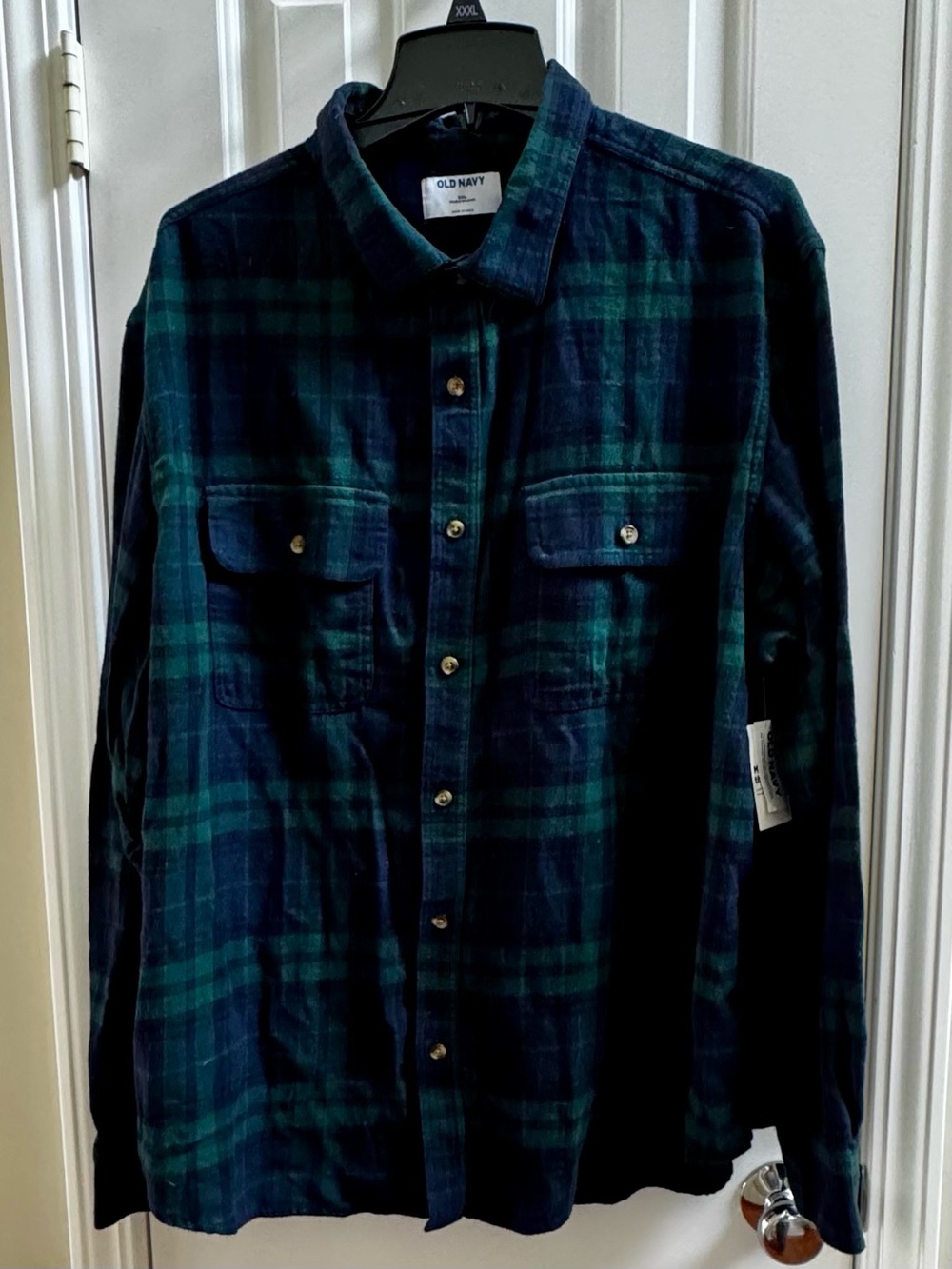 New w Tags Blue Green Plaid 100% Cotton Mens Button-Down Flannel Shirt Fall